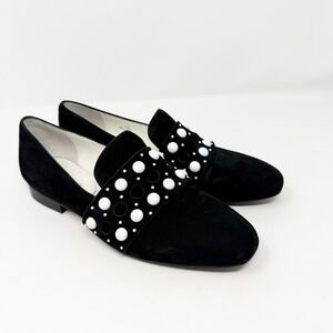 Donald J. Pliner Helene‎ Black Suede Loafers with White Studs 6.5